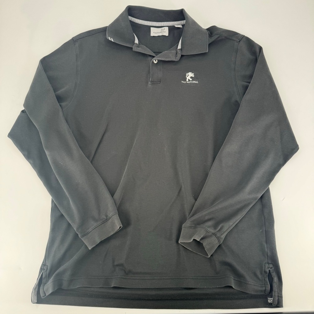 Ashworth Mens Black Long Sleeve Polo Shirt The National‎ Golf Club Logo Size M